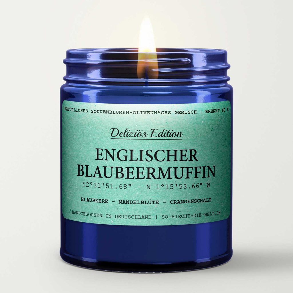 [Deliziös] Englischer Blaubeermuffin Duftkerze - Blaubeere | Mandelblüte | Orangenschale - VON GRAU4260590540867Einzelne KerzeSo-riecht-die-welt